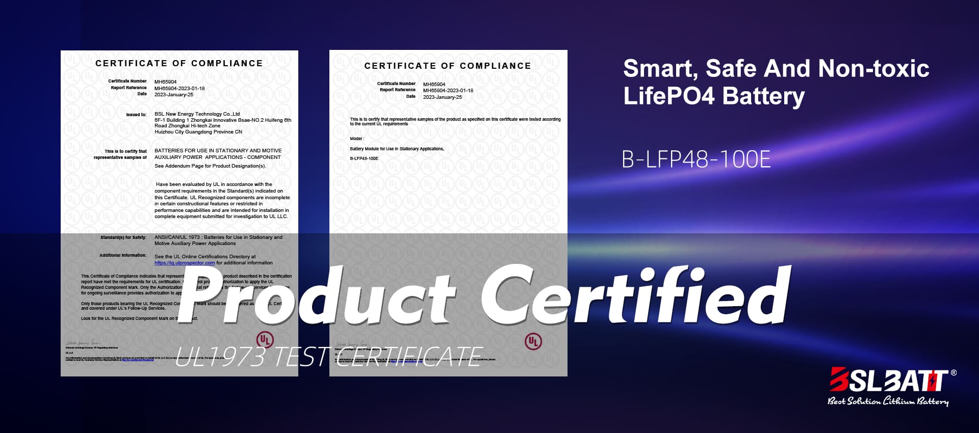 BSLBATT Lithium ion Battery 48V 100Ah is UL 1973 Certified
